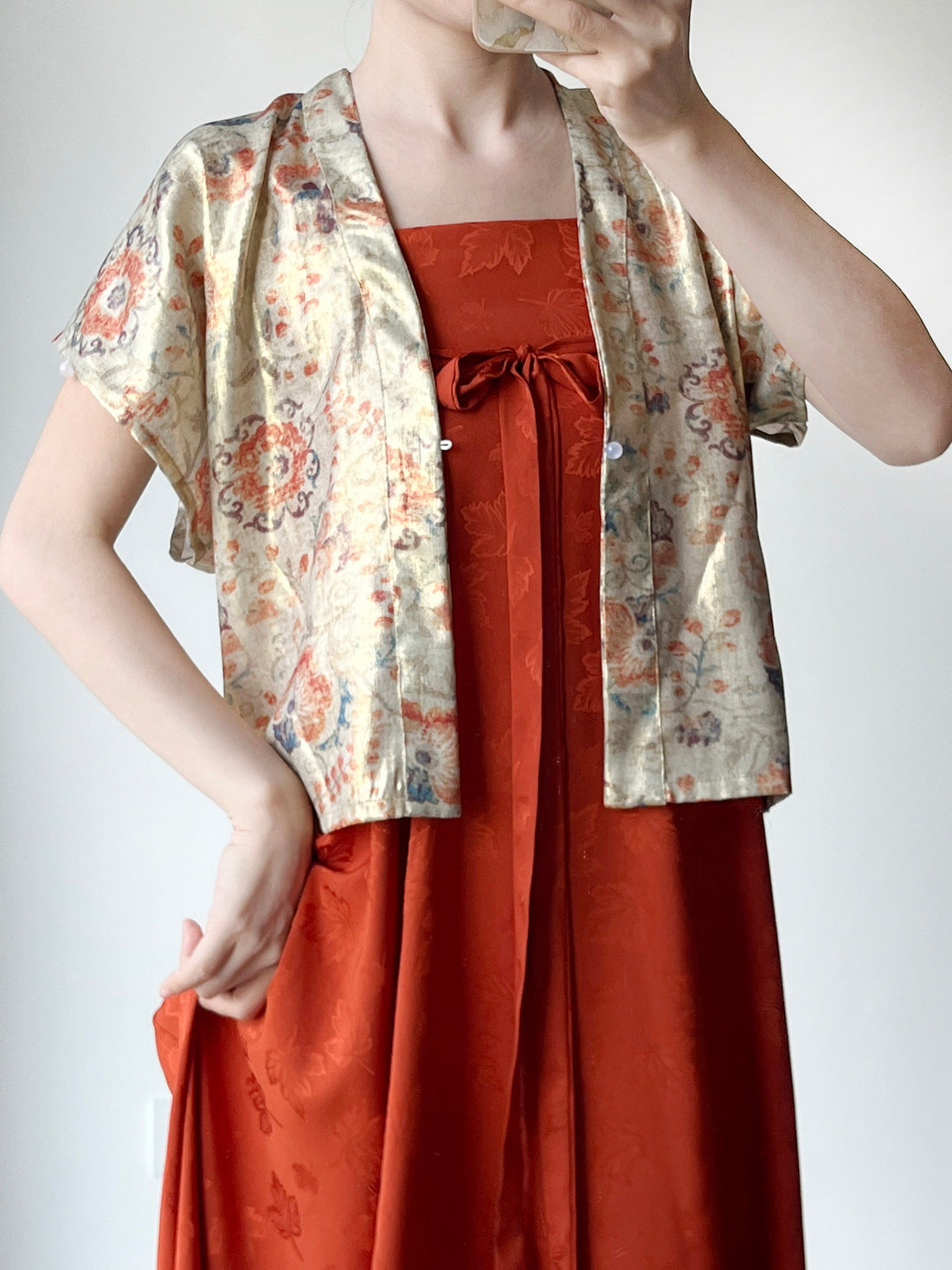 Anxiu Yingxiang Dunhuang Famen Temple Women's Tang-Style Short Top & Modified Camisole Ba Po Skirt Set Casual Wear