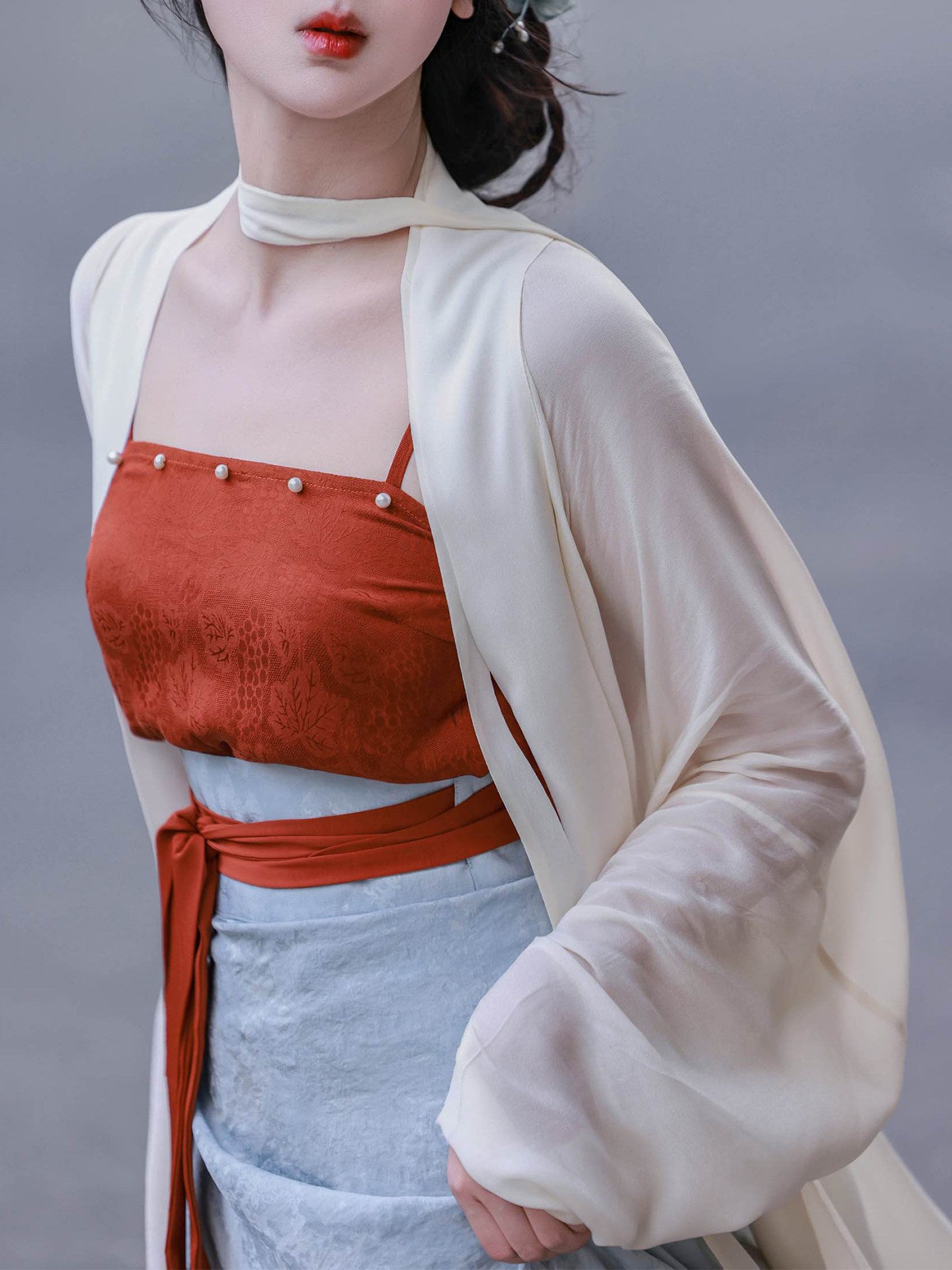 Nimeng Deng Yanyu Original Hanfu Song Dynasty Spiral Skirt, Airplane Sleeves, Color Block, High Quality Commute, Rayon Jacquard, Beaded