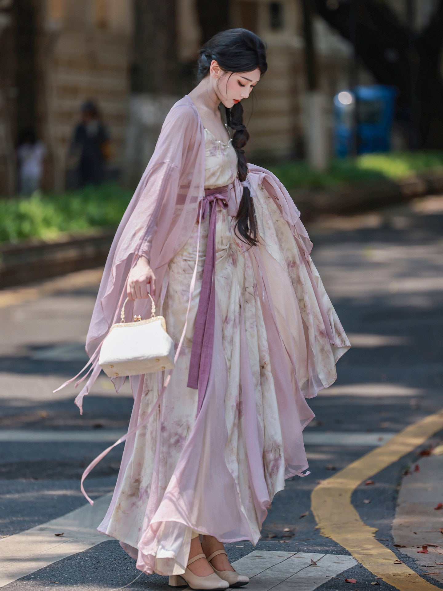 Dreamy Ru Meng Ling Spaghetti Half Skirt, One-Piece Torn Skirt, Mermaid Tail, Hanfu Element, Torn Sleeves, Petal Collar, Ethereal & Gentle