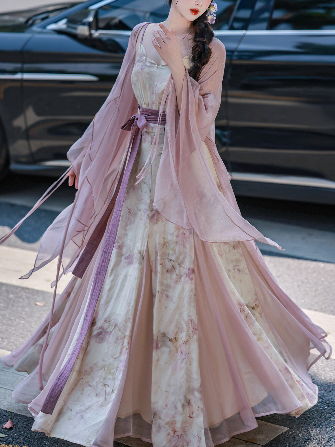 Dreamy Ru Meng Ling Spaghetti Half Skirt, One-Piece Torn Skirt, Mermaid Tail, Hanfu Element, Torn Sleeves, Petal Collar, Ethereal & Gentle