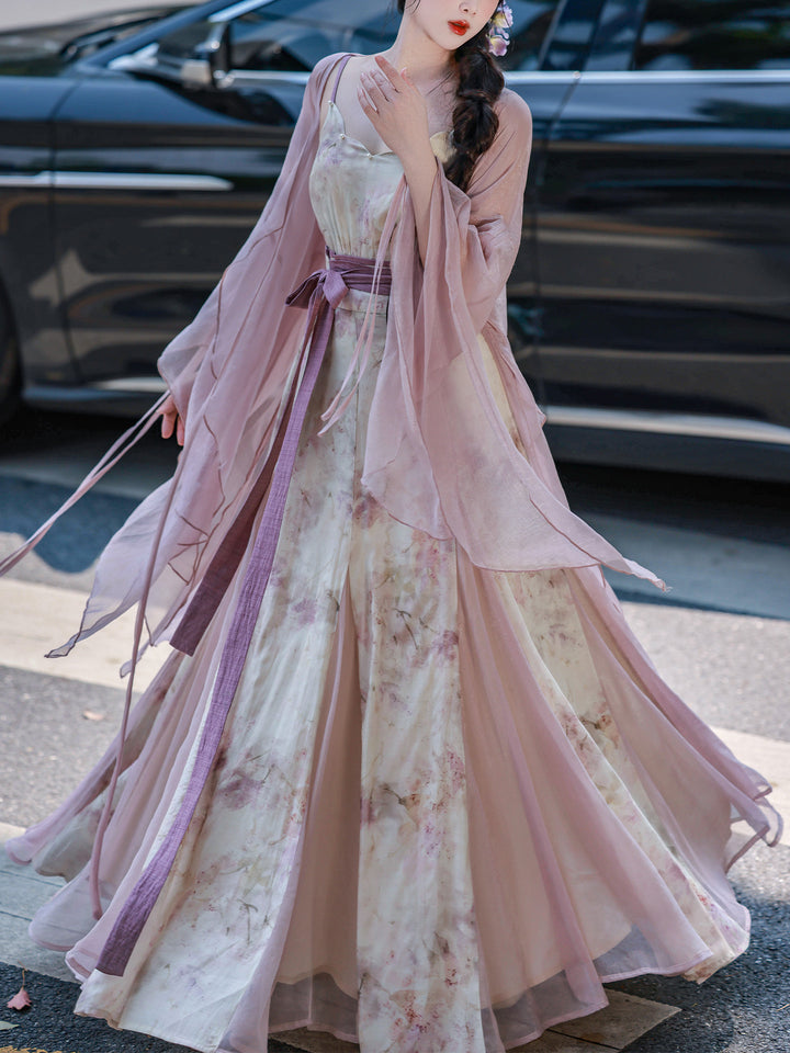 Dreamy Ru Meng Ling Spaghetti Half Skirt, One-Piece Torn Skirt, Mermaid Tail, Hanfu Element, Torn Sleeves, Petal Collar, Ethereal & Gentle