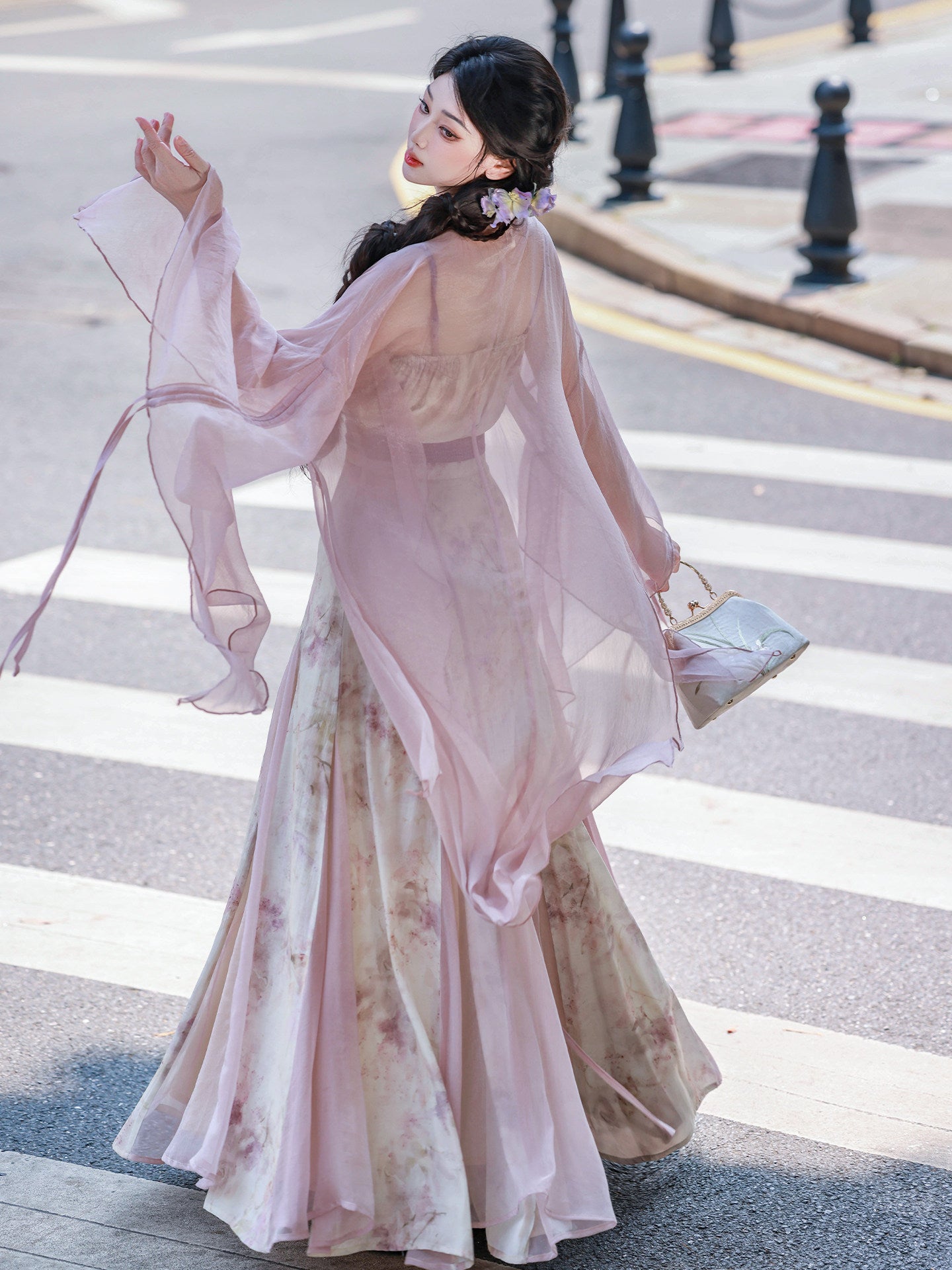 Dreamy Ru Meng Ling Spaghetti Half Skirt, One-Piece Torn Skirt, Mermaid Tail, Hanfu Element, Torn Sleeves, Petal Collar, Ethereal & Gentle