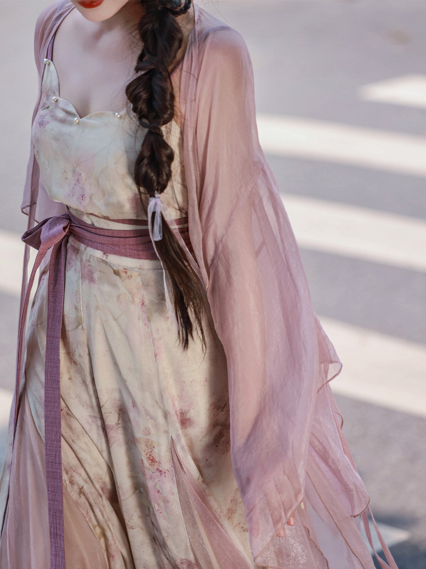 Dreamy Ru Meng Ling Spaghetti Half Skirt, One-Piece Torn Skirt, Mermaid Tail, Hanfu Element, Torn Sleeves, Petal Collar, Ethereal & Gentle