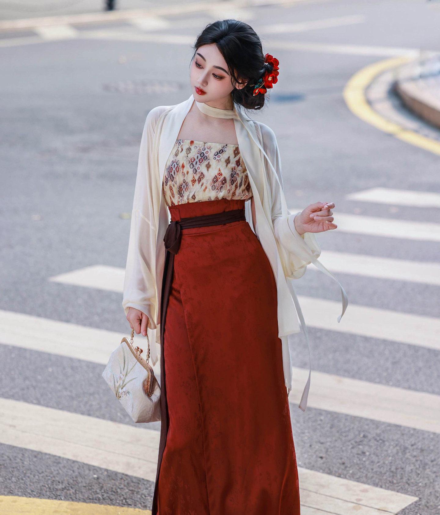 Nimeng Yuyan Original Hanfu - Song Style Swirl Skirt, Plane Sleeve, Rayon Jacquard, Mature & Bright, Commute, Spring/Autumn