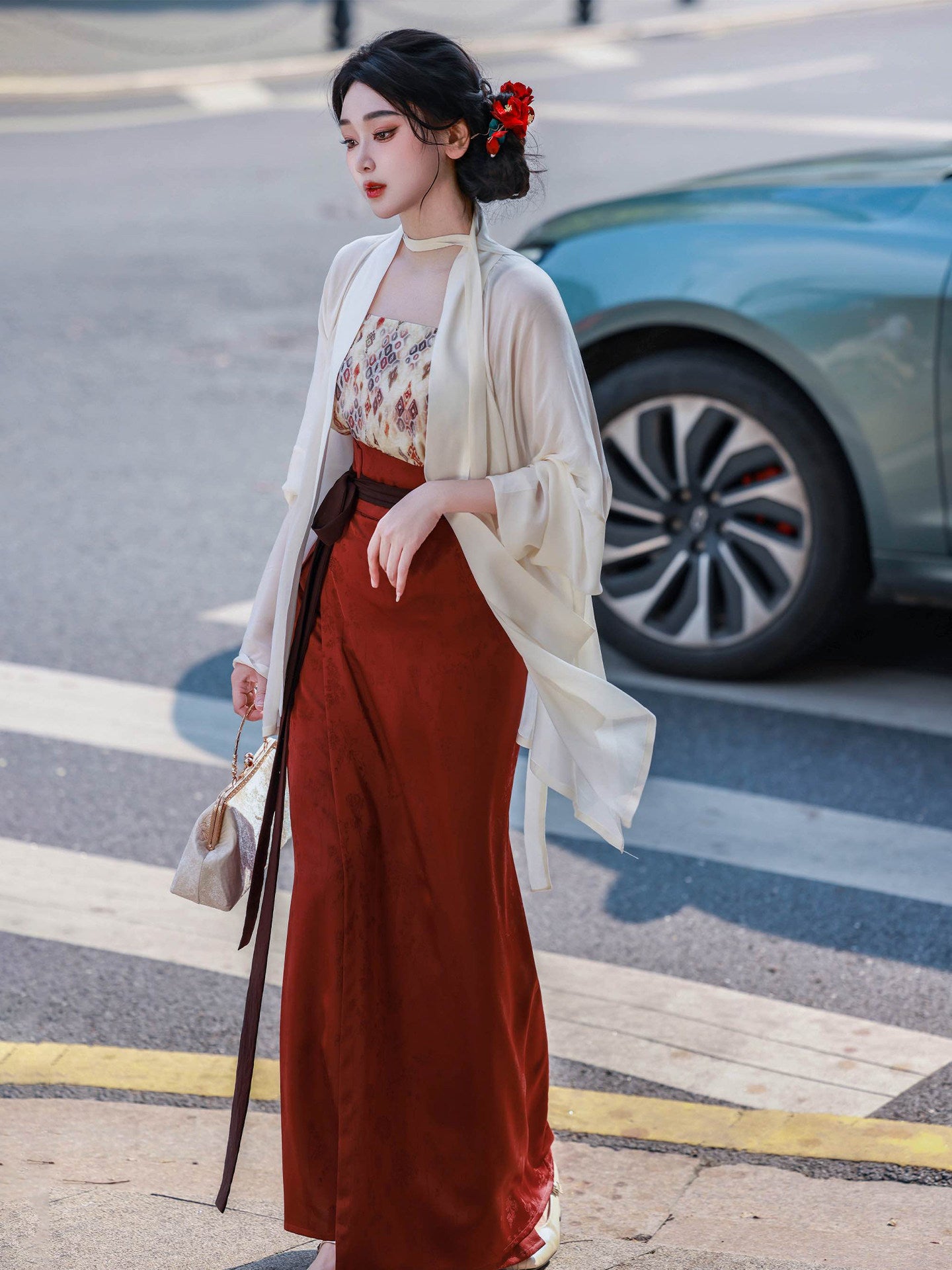 Nimeng Yuyan Original Hanfu - Song Style Swirl Skirt, Plane Sleeve, Rayon Jacquard, Mature & Bright, Commute, Spring/Autumn