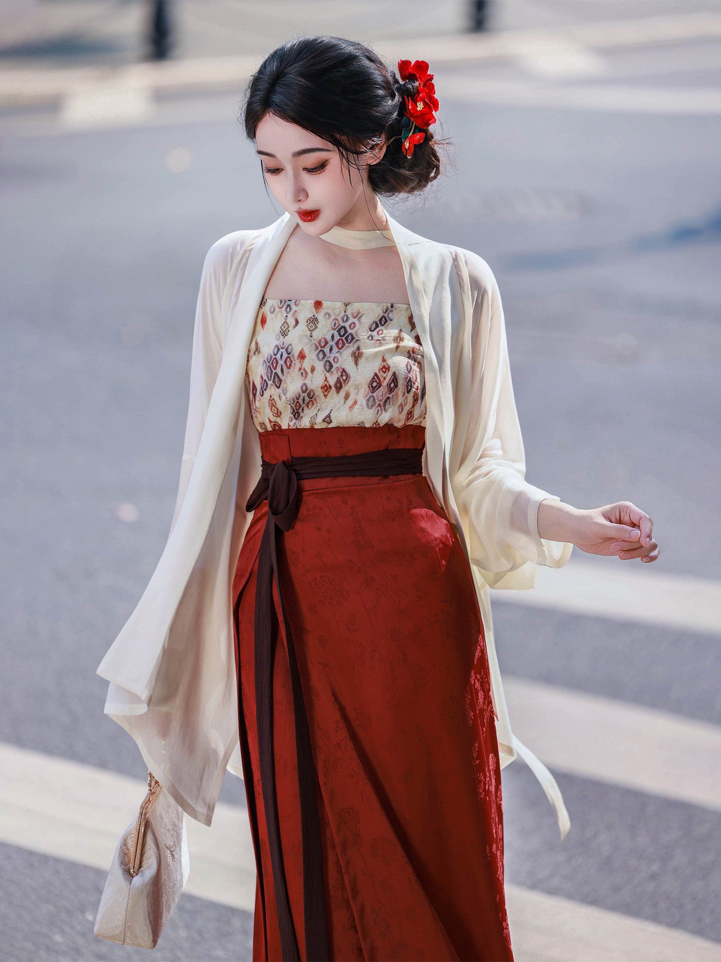 Nimeng Yuyan Original Hanfu - Song Style Swirl Skirt, Plane Sleeve, Rayon Jacquard, Mature & Bright, Commute, Spring/Autumn