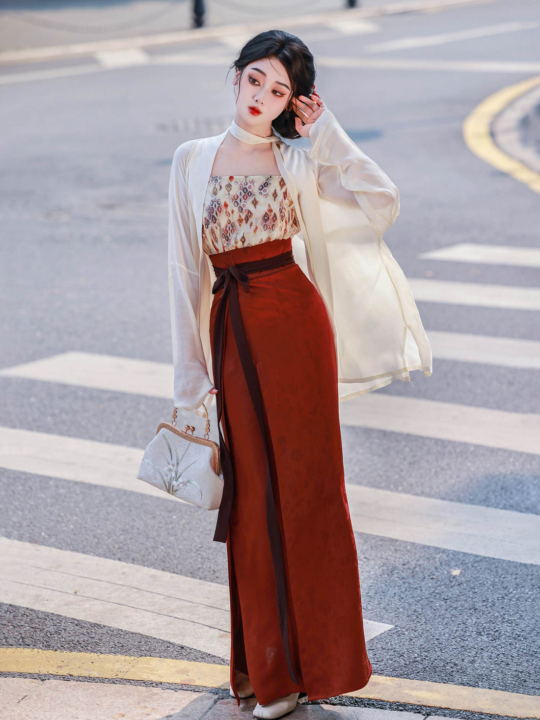 Nimeng Yuyan Original Hanfu - Song Style Swirl Skirt, Plane Sleeve, Rayon Jacquard, Mature & Bright, Commute, Spring/Autumn