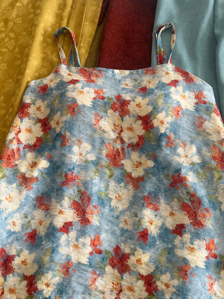 Anxiu Yingxiang [Oil Painting] Hanfu Song-Style Rayon Camisole, Curved Neckline, Daily & Commute, Pads Addable