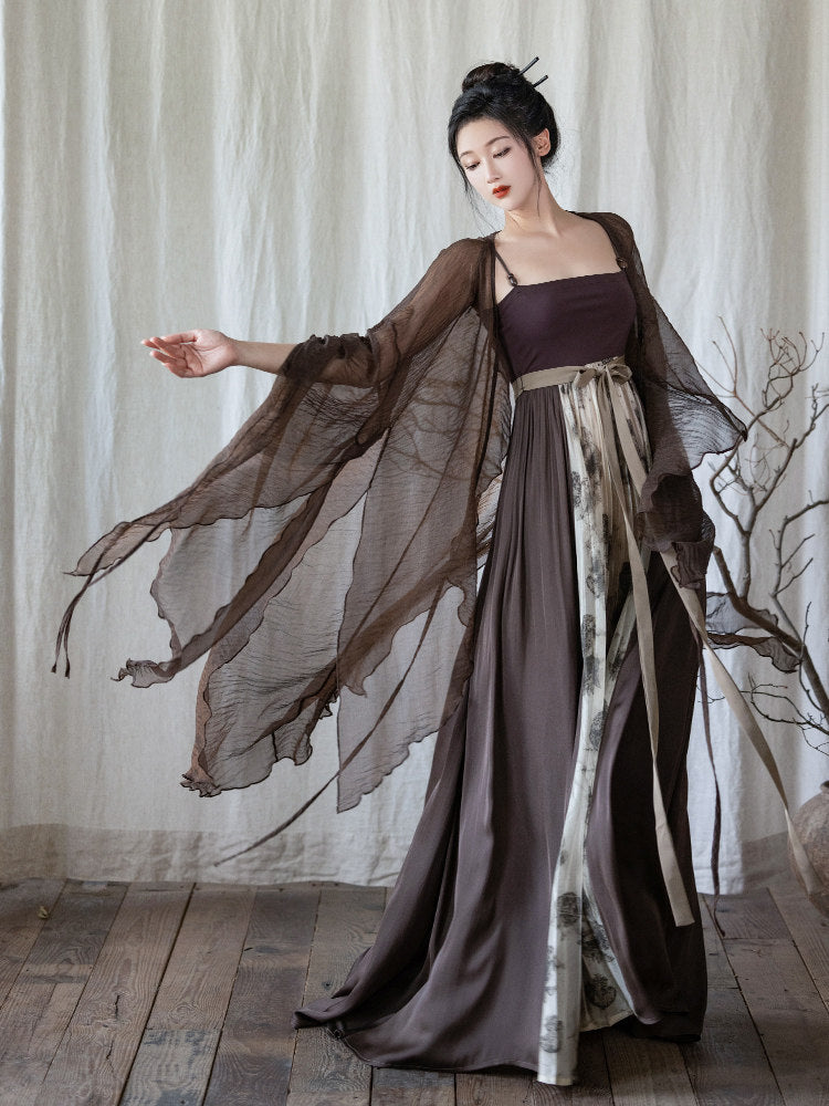 Nimeng Dead Leaf Butterfly Chinese Original Hezi-style Modified Hanfu Dress, Han Elements, Casual Irregular Wide Sleeves Summer