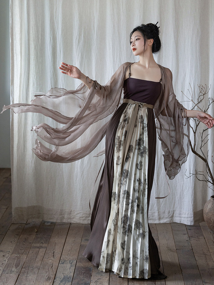Nimeng Dead Leaf Butterfly Chinese Original Hezi-style Modified Hanfu Dress, Han Elements, Casual Irregular Wide Sleeves Summer