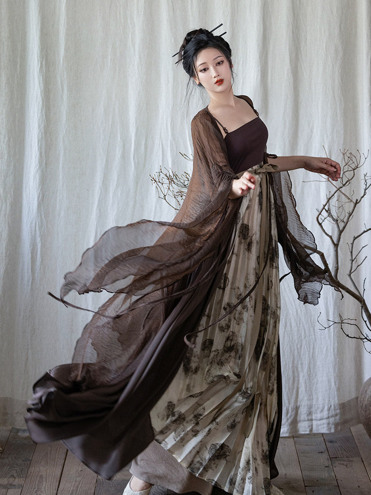 Nimeng Dead Leaf Butterfly Chinese Original Hezi-style Modified Hanfu Dress, Han Elements, Casual Irregular Wide Sleeves Summer