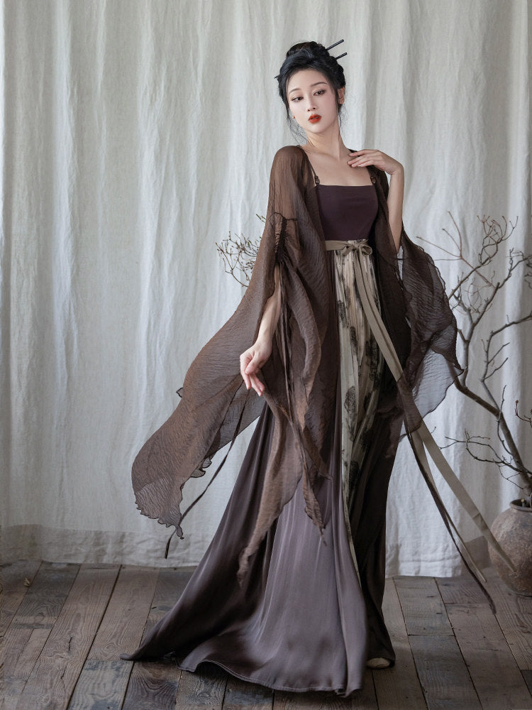 Nimeng Dead Leaf Butterfly Chinese Original Hezi-style Modified Hanfu Dress, Han Elements, Casual Irregular Wide Sleeves Summer