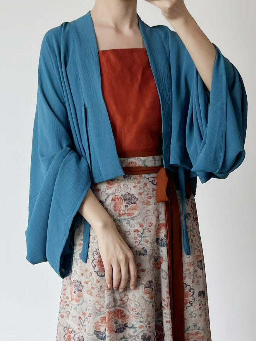 Dark Sleeve Fragrance [Yuanshan Dai] Blue Famen Temple Short Top, Tang Hanfu for Women Daily Commute