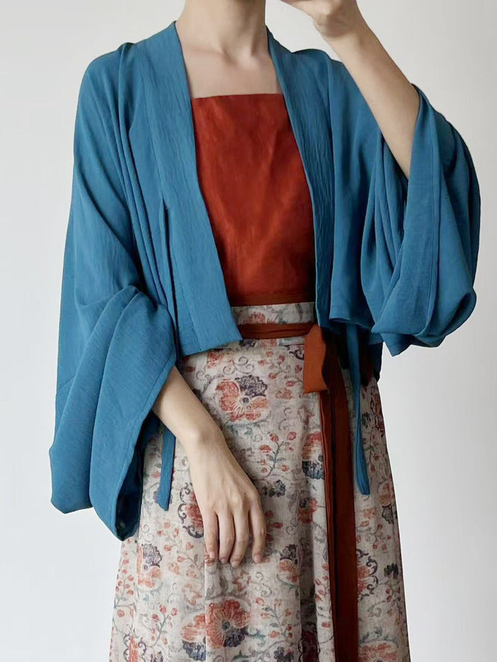 Dark Sleeve Fragrance [Yuanshan Dai] Blue Famen Temple Short Top, Tang Hanfu for Women Daily Commute