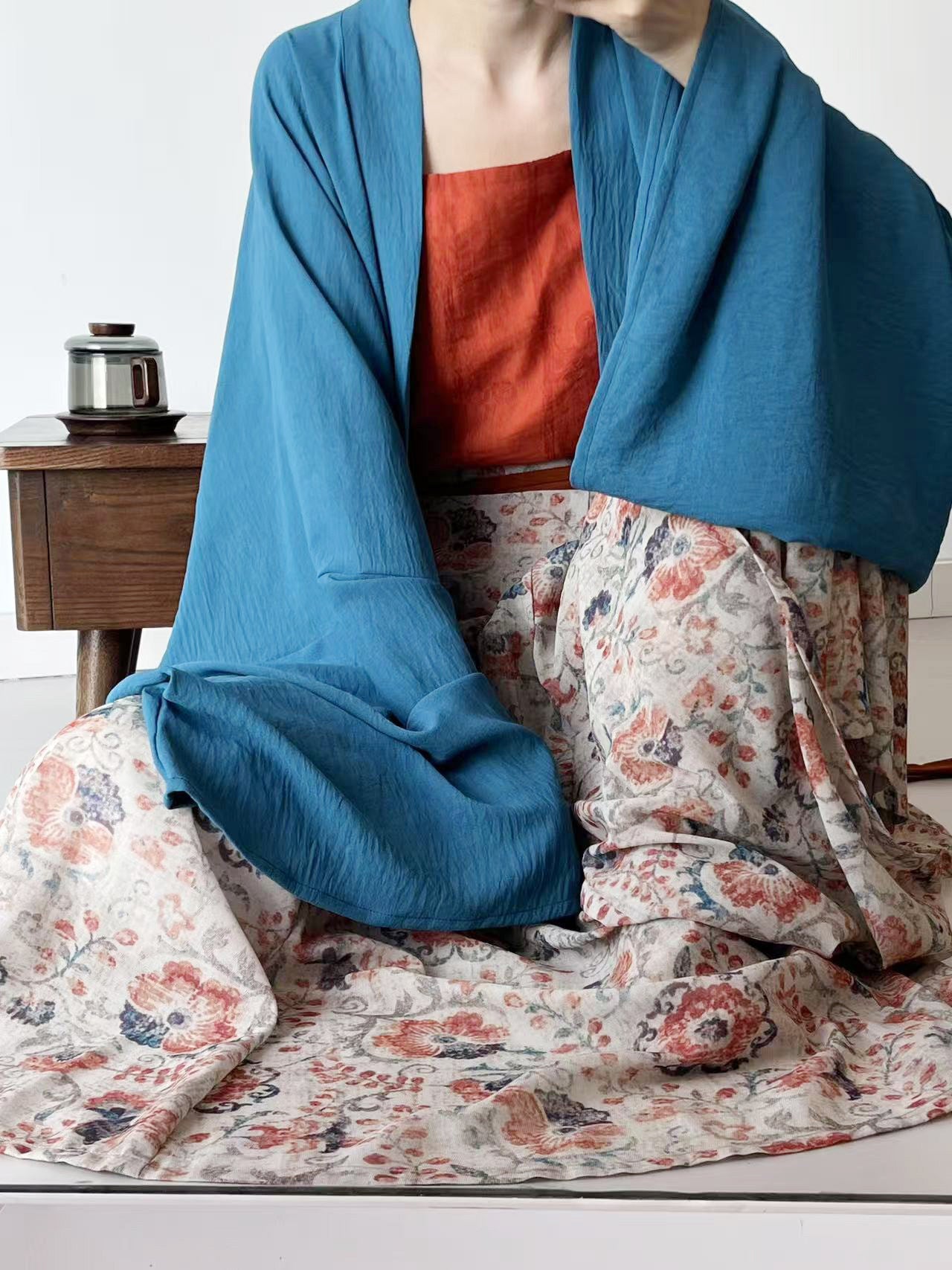Dark Sleeve Fragrance [Yuanshan Dai] Blue Famen Temple Short Top, Tang Hanfu for Women Daily Commute