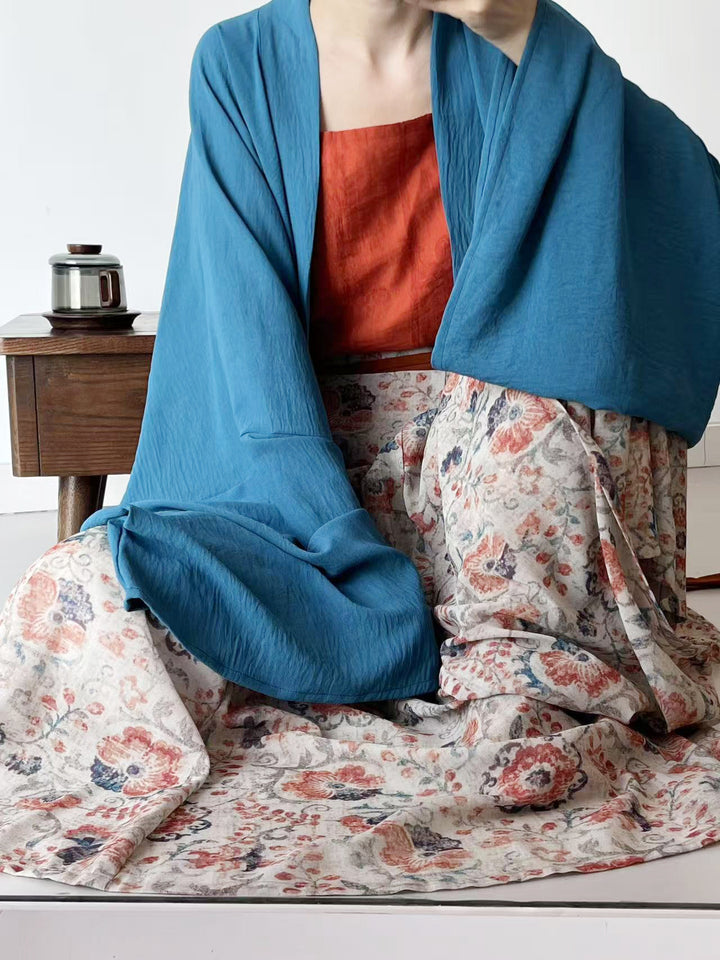 Dark Sleeve Fragrance [Yuanshan Dai] Blue Famen Temple Short Top, Tang Hanfu for Women Daily Commute