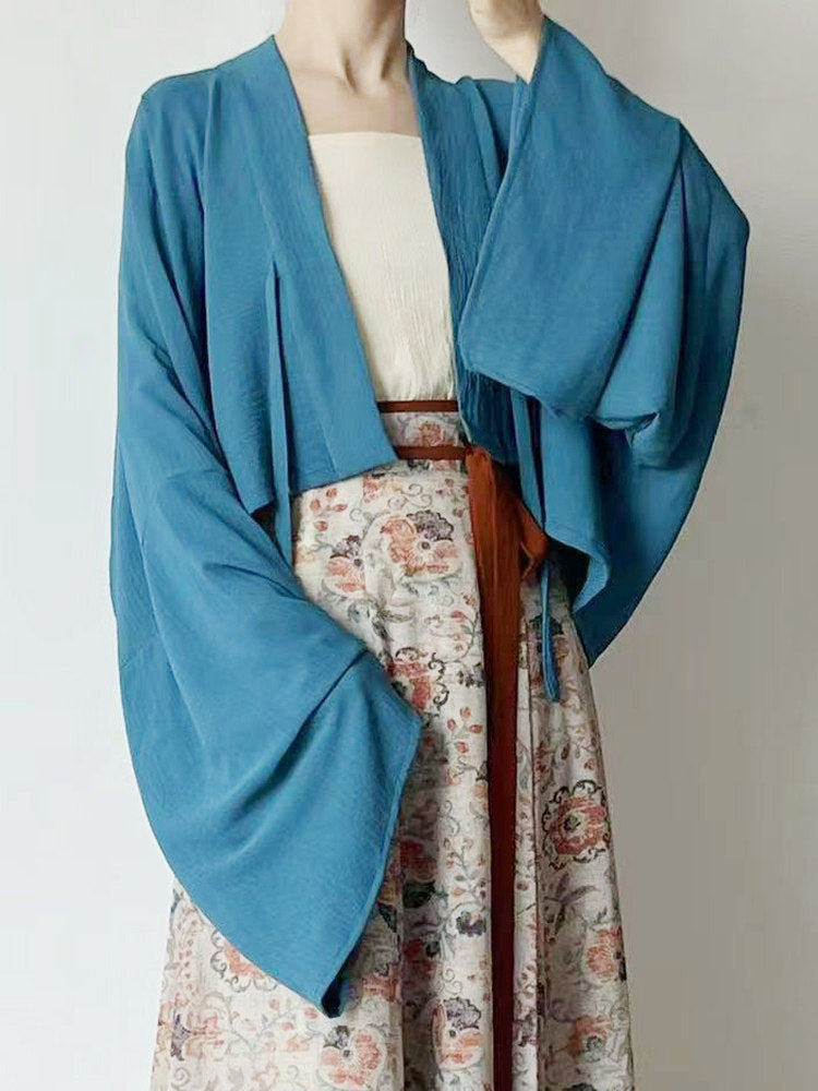 Dark Sleeve Fragrance [Yuanshan Dai] Blue Famen Temple Short Top, Tang Hanfu for Women Daily Commute