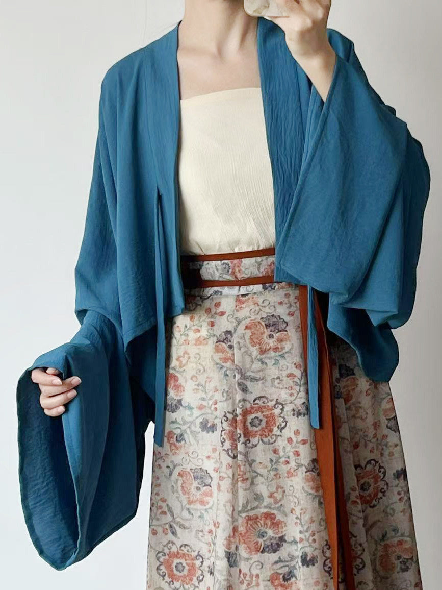 Dark Sleeve Fragrance [Yuanshan Dai] Blue Famen Temple Short Top, Tang Hanfu for Women Daily Commute