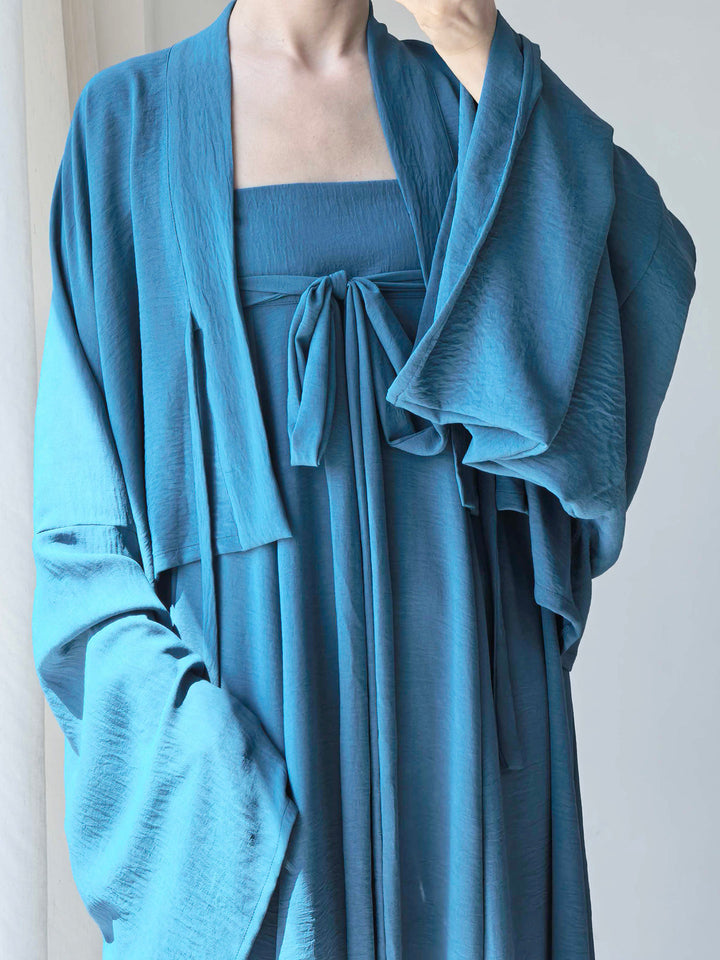 Dark Sleeve Fragrance [Distant Mountain Indigo] Blue Famen Temple Short Top & Chest-Level 8-Piece Skirt Hanfu Women Daily Commute