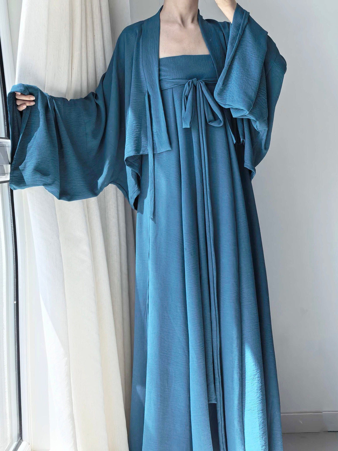 Dark Sleeve Fragrance [Distant Mountain Indigo] Blue Famen Temple Short Top & Chest-Level 8-Piece Skirt Hanfu Women Daily Commute