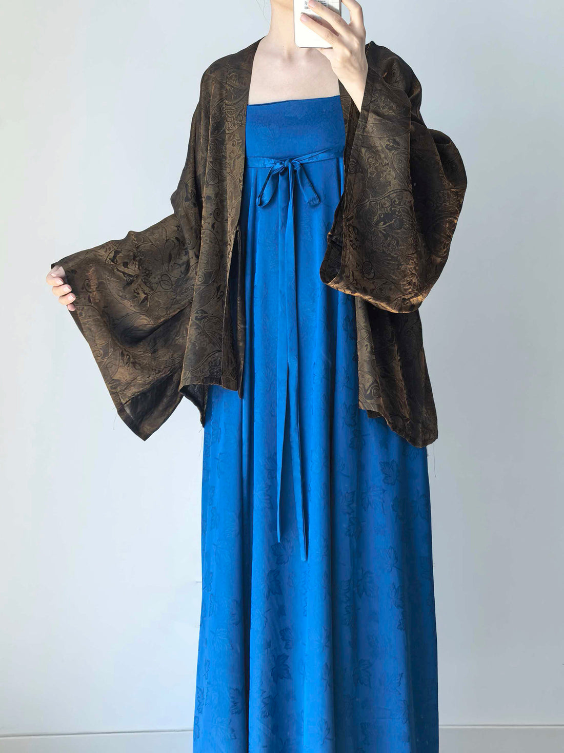 Original Hanfu Modified Camisole & Split Skirt w/ Pockets, Bra Pad Compatible (Blue)