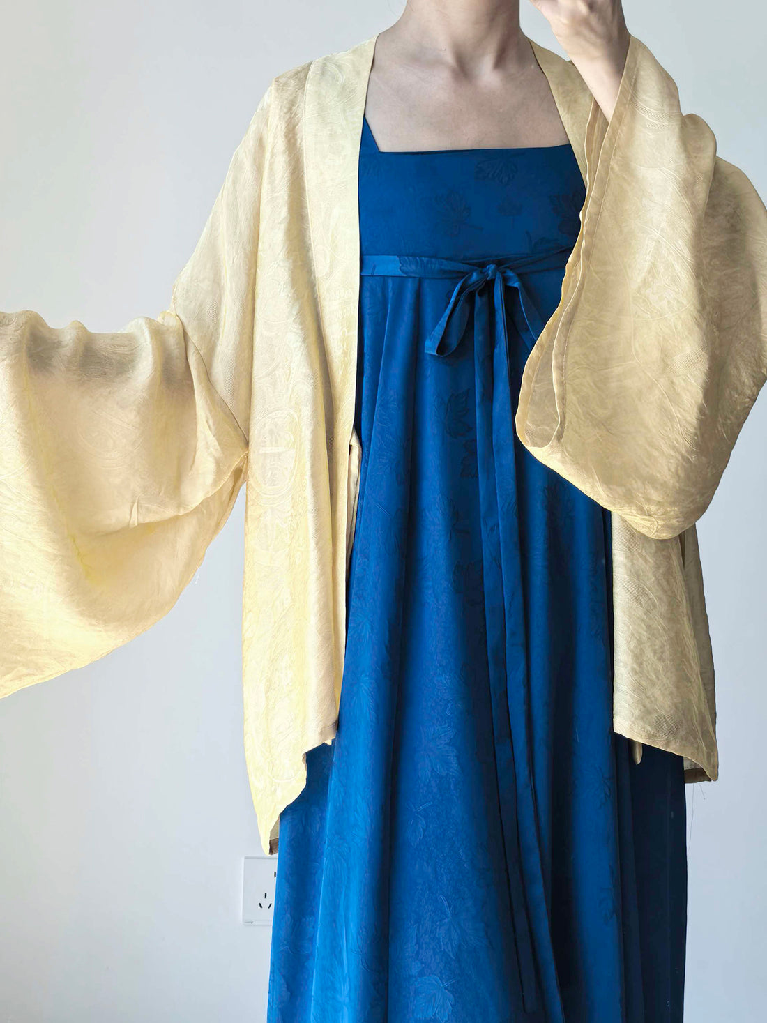 Original Hanfu Modified Camisole & Split Skirt w/ Pockets, Bra Pad Compatible (Blue)