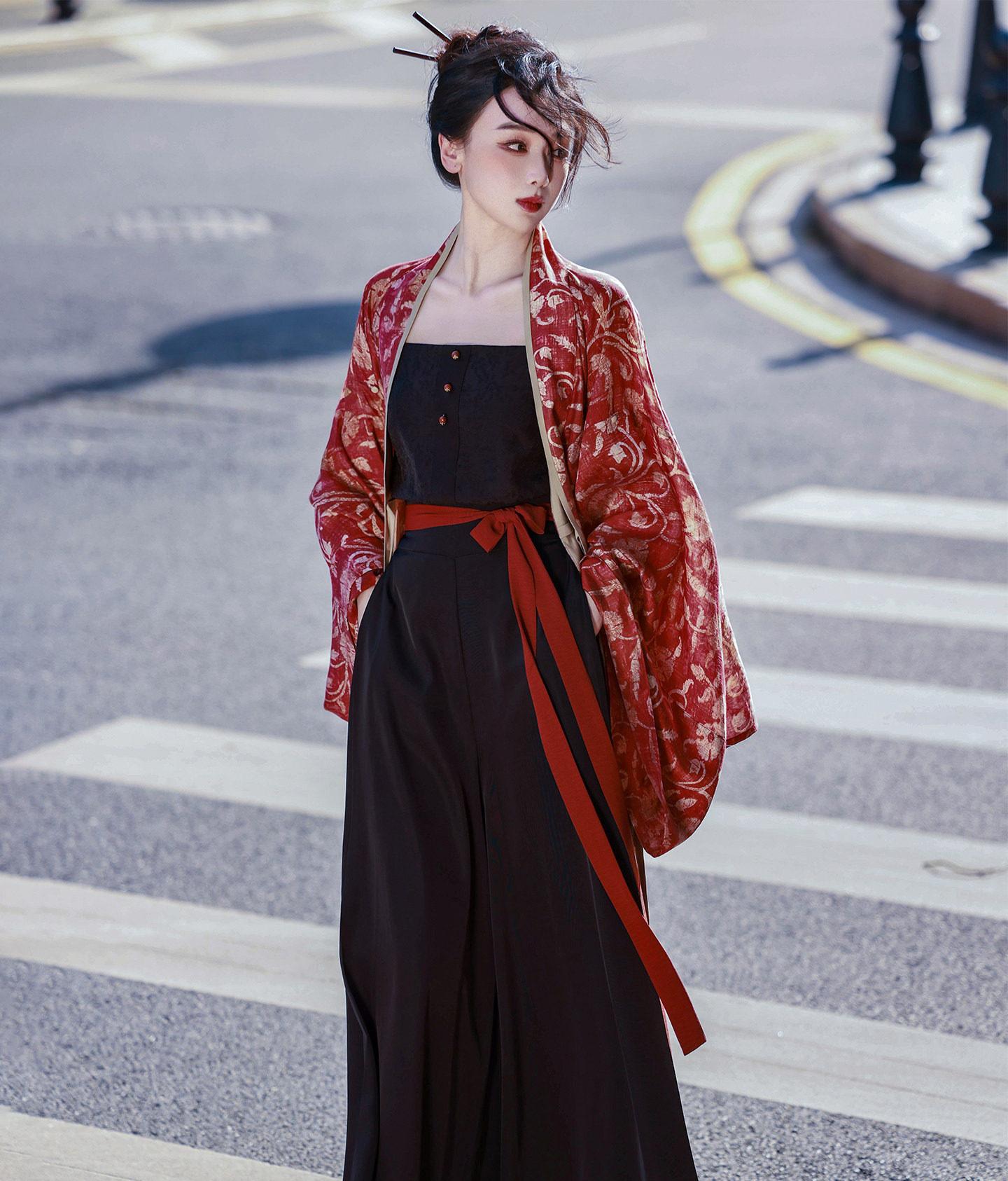 Nimeng Zhuque Original Pleated Top, Modified Song Pants & Camisole - Han Style Chinese Retro Casual Daily Spring-Autumn