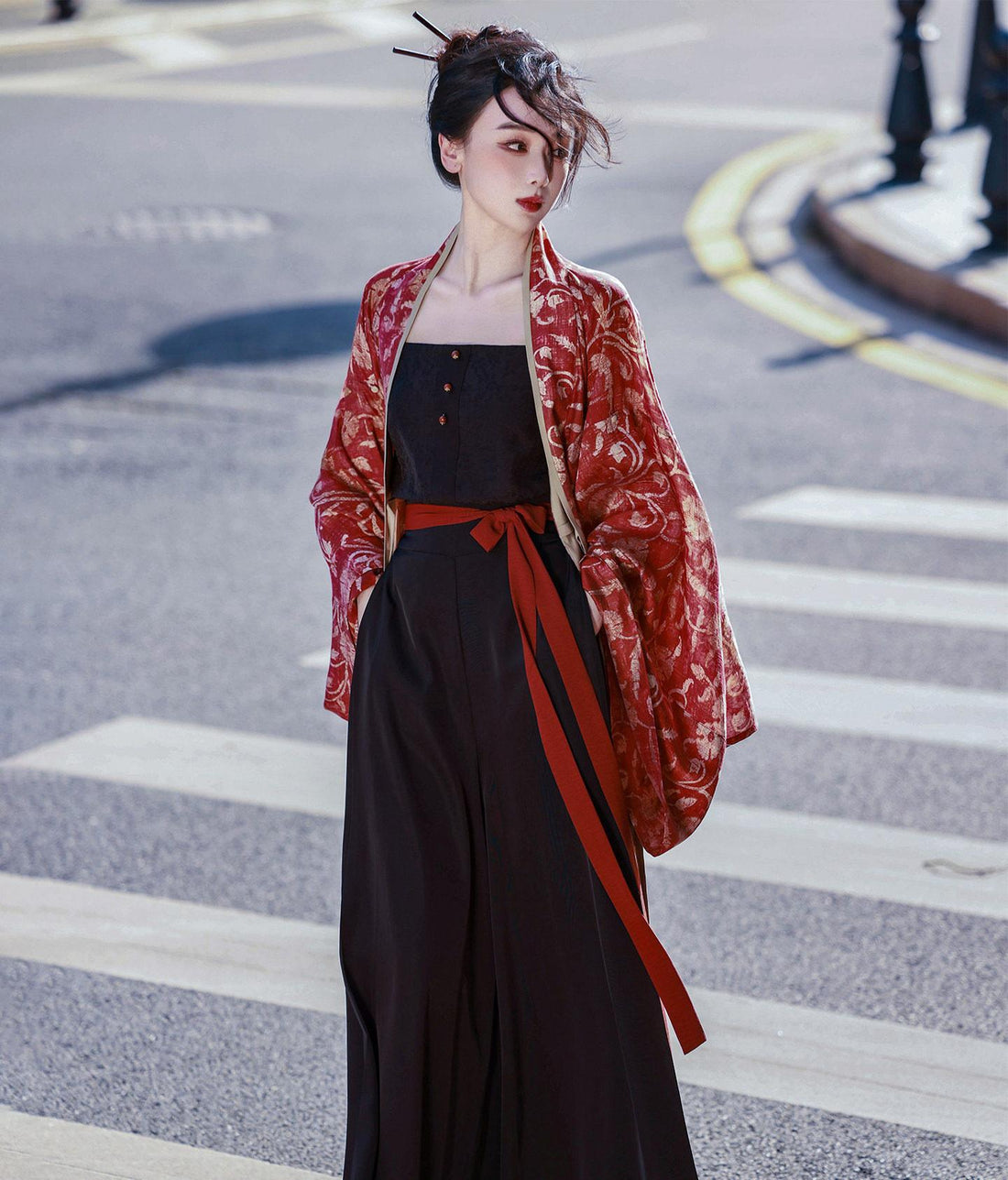 Nimeng Zhuque Original Pleated Top, Modified Song Pants & Camisole - Han Style Chinese Retro Casual Daily Spring-Autumn