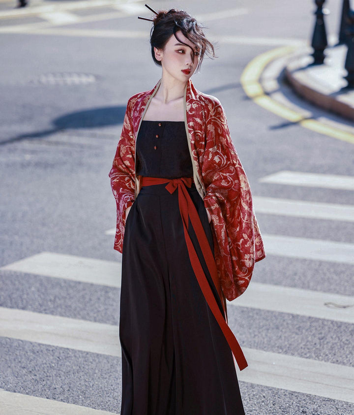 Nimeng Zhuque Original Pleated Top, Modified Song Pants & Camisole - Han Style Chinese Retro Casual Daily Spring-Autumn
