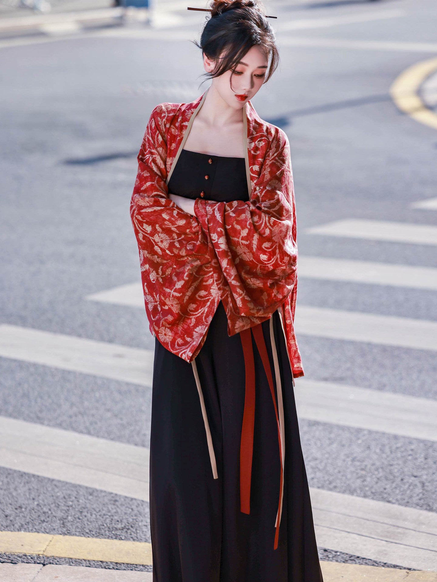 Nimeng Zhuque Original Pleated Top, Modified Song Pants & Camisole - Han Style Chinese Retro Casual Daily Spring-Autumn