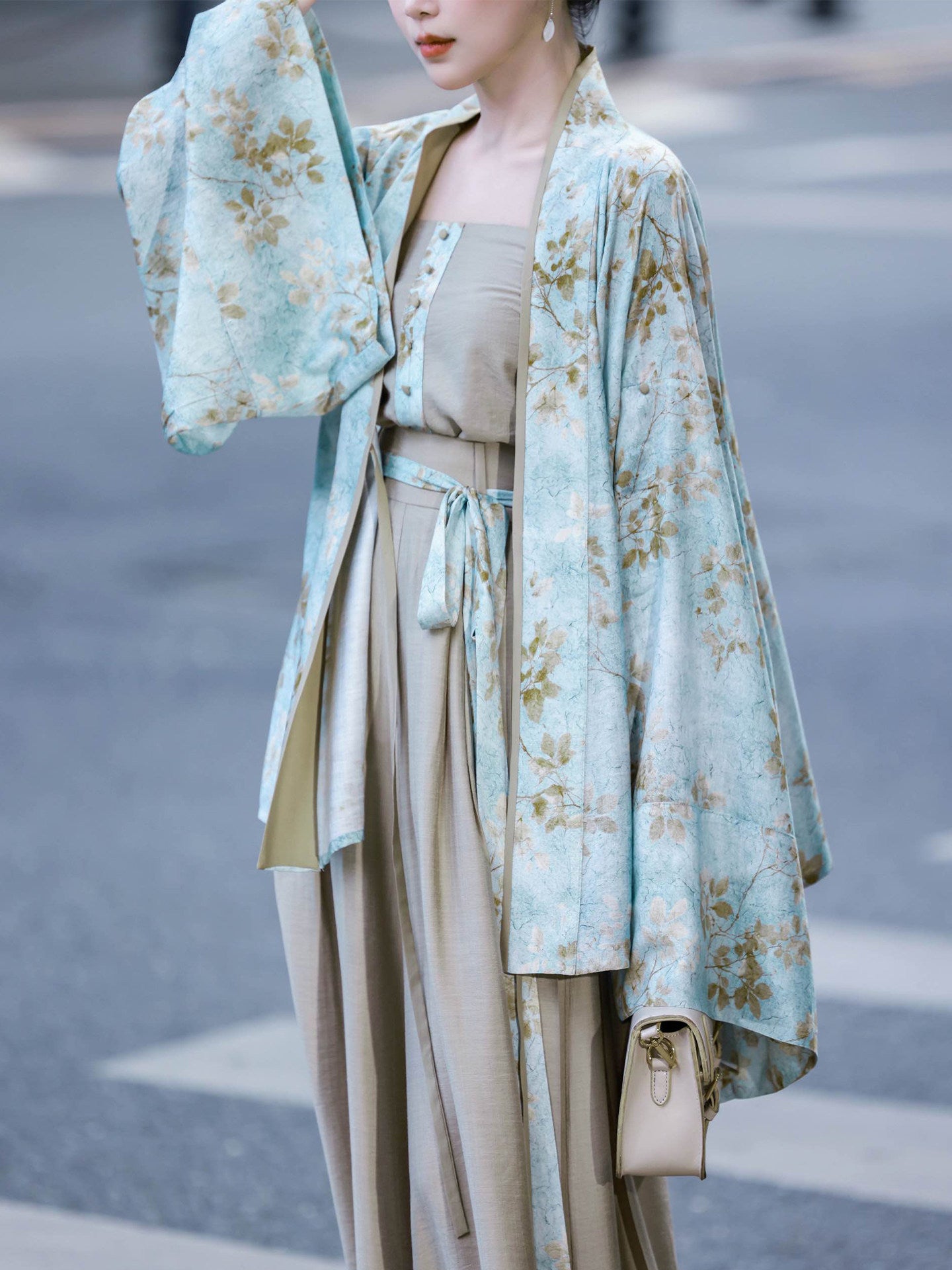Nimeng Huaqing Original Pleated Top & Camisole & Modified Song-Style Pants Vintage Retro Daily Commute Set Spring/Autumn
