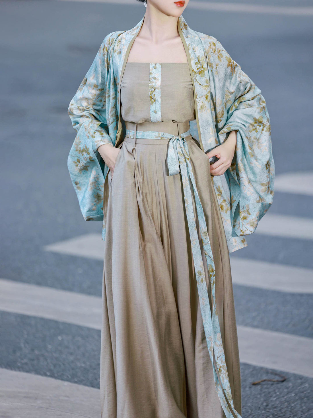 Nimeng Huaqing Original Pleated Top & Camisole & Modified Song-Style Pants Vintage Retro Daily Commute Set Spring/Autumn