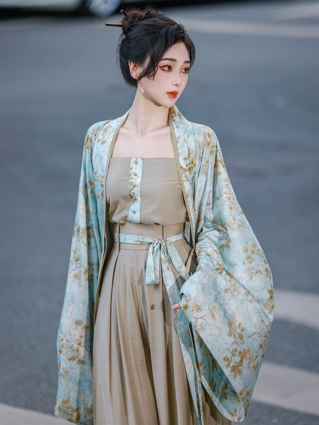 Nimeng Huaqing Original Pleated Top & Camisole & Modified Song-Style Pants Vintage Retro Daily Commute Set Spring/Autumn