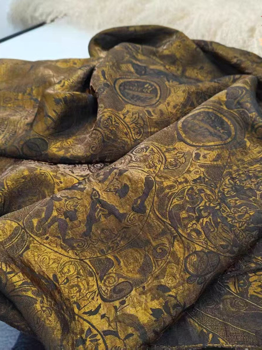 Dark Sleeve Fragrance [Sunset] Rayon Shimmer Modified Northern Dynasties Pleated Robe, Black & Gold, Daily Commute
