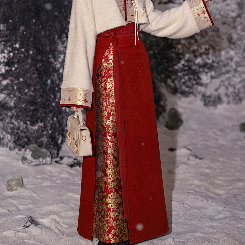 Dreamy Year After Year, Red Brocade Swirl Skirt Hanfu, Engagement & Wedding Toast Outfit, Lunar New Year Outfit, Fall/Winter Original Chinese Style