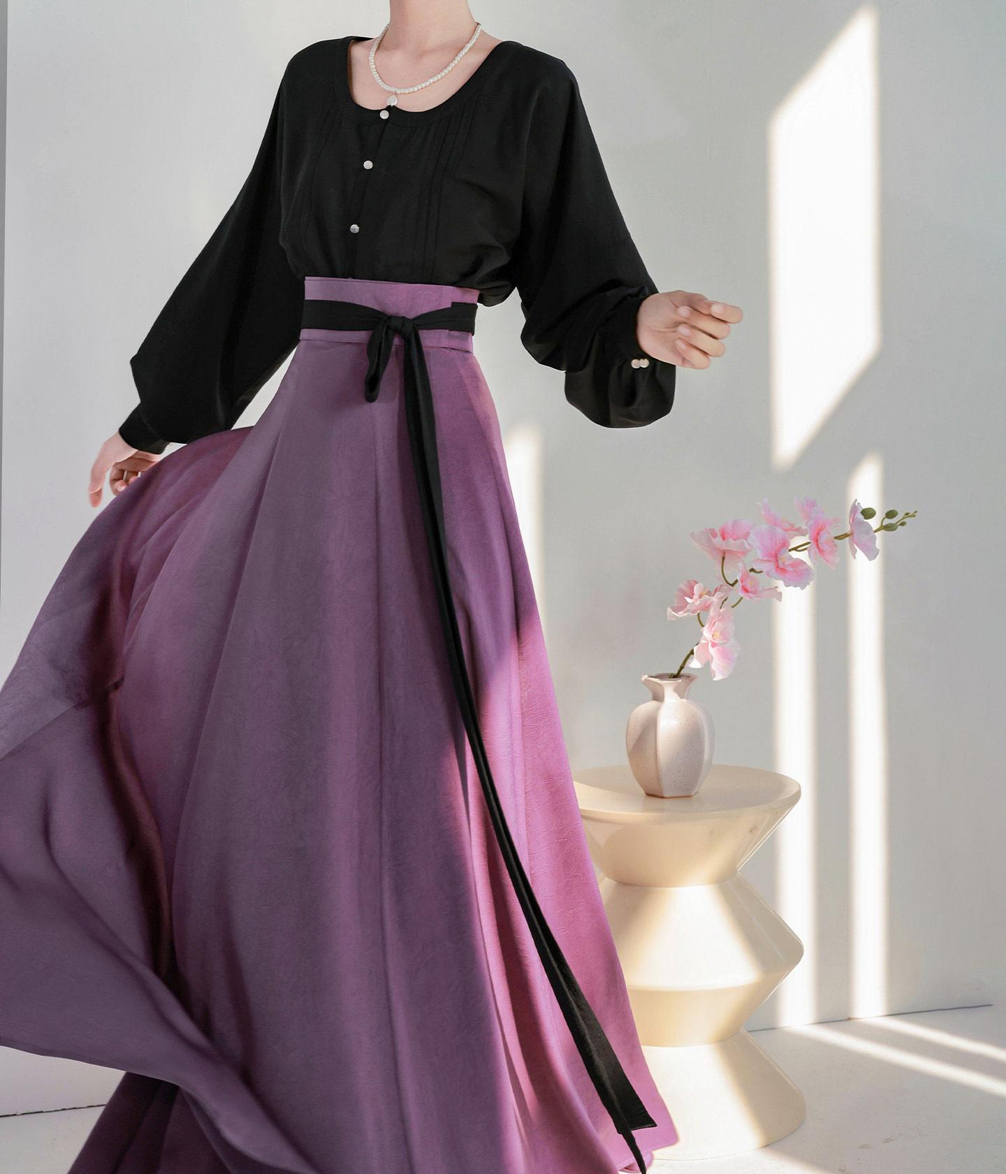Nimeng Qiufen Original Chinese-style Daily Hanfu, Multi-color V-neck Blouse & Wrap 10-panel Skirt, Tang-style New Chinese
