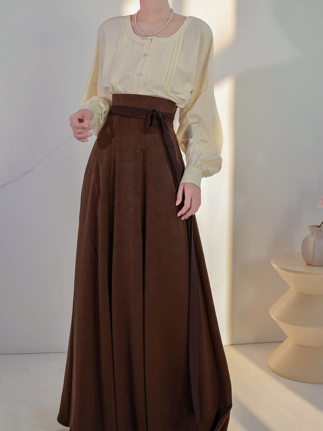 Nimeng Qiufen Original Chinese-style Daily Hanfu, Multi-color V-neck Blouse & Wrap 10-panel Skirt, Tang-style New Chinese