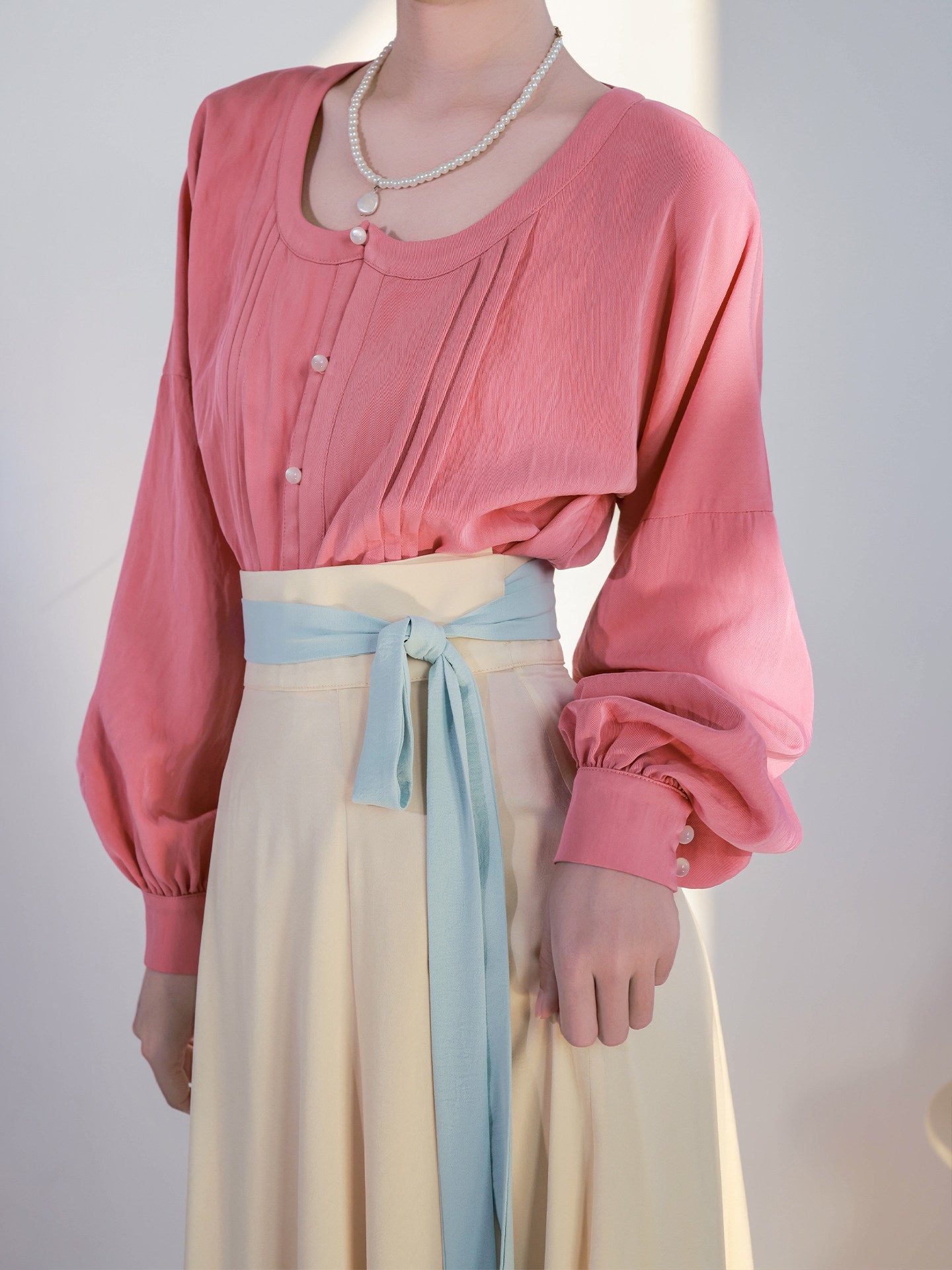 Nimeng Qiufen Original Chinese-style Daily Hanfu, Multi-color V-neck Blouse & Wrap 10-panel Skirt, Tang-style New Chinese
