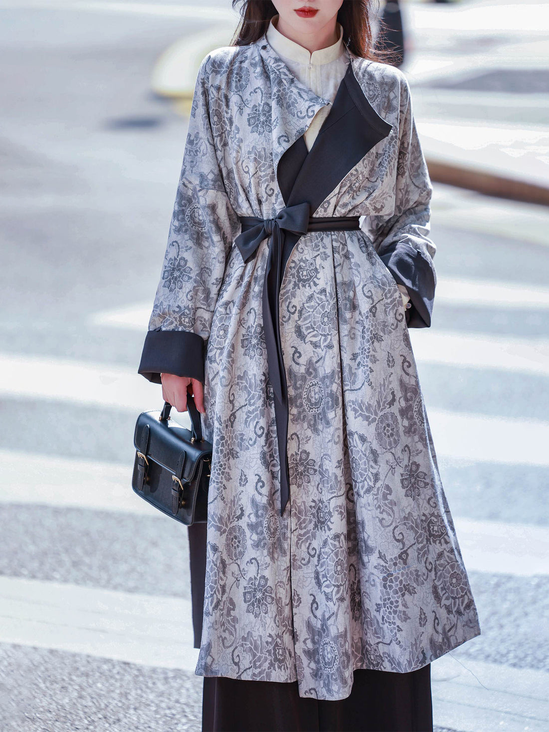 Dreamlike Autumn Rain Reversible Round-Neck Han-Style Top & Elastic-Waist Song Pants, Original Vintage Chinese Style, Black & Gray