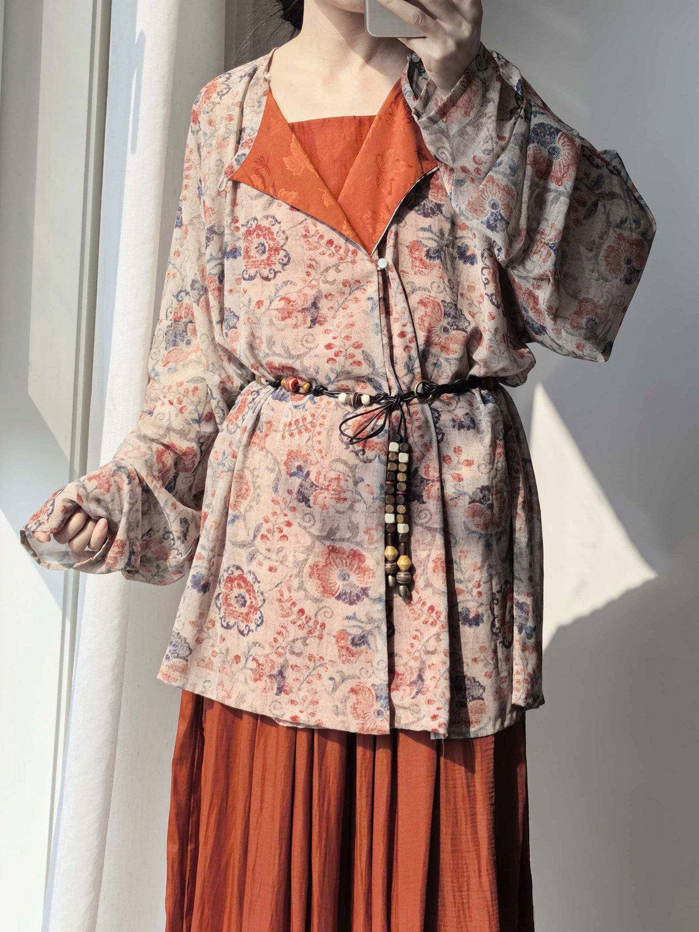 Dark Sleeve Fragrance [Dunhuang Round-collar] Hanfu Women's Modified Round-collar Robe & Mid-Len Bloomers for Daily Commute