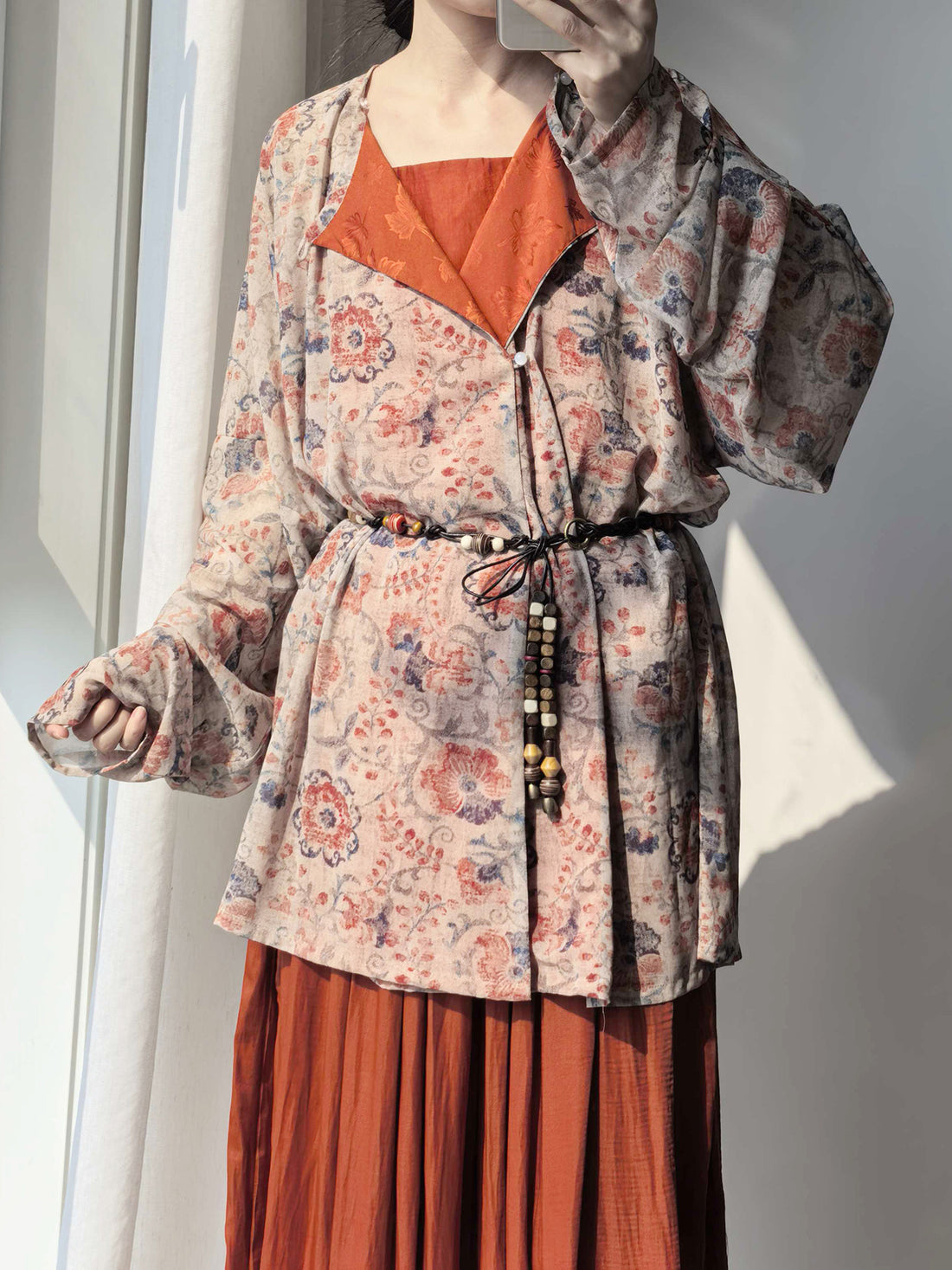 Dark Sleeve Fragrance [Dunhuang Round-collar] Hanfu Women's Modified Round-collar Robe & Mid-Len Bloomers for Daily Commute