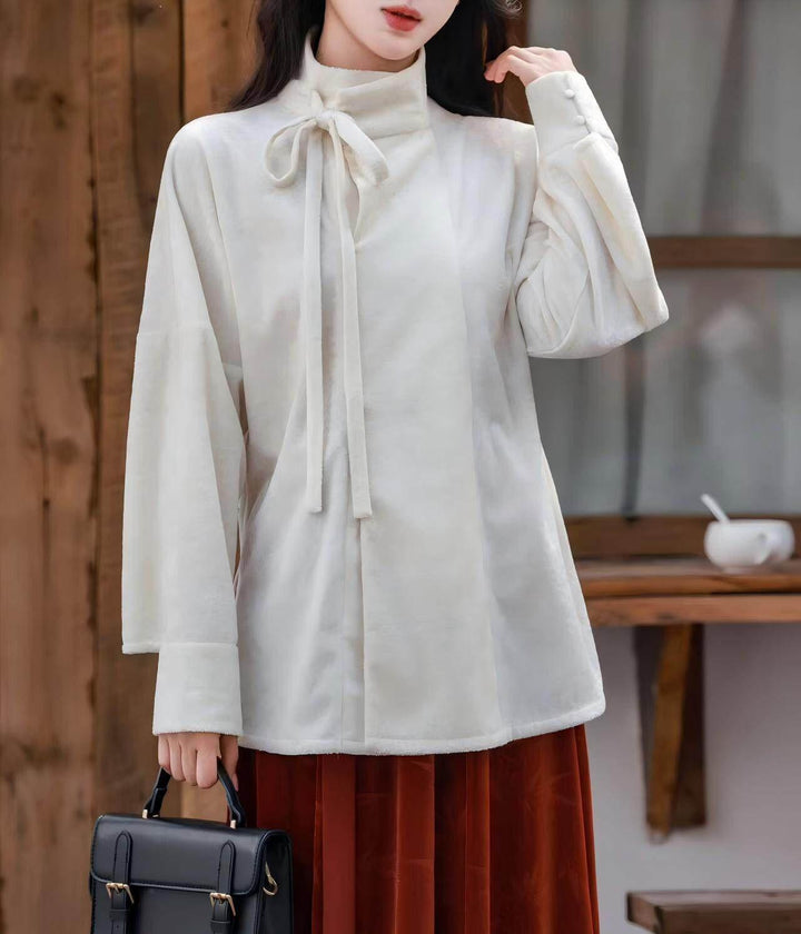 Dreamlike Chinese Style [Suxue] Original Stand Collar Tang Hanfu Element Short Top, Basic Lining & Versatile Velvet Pieced Skirt