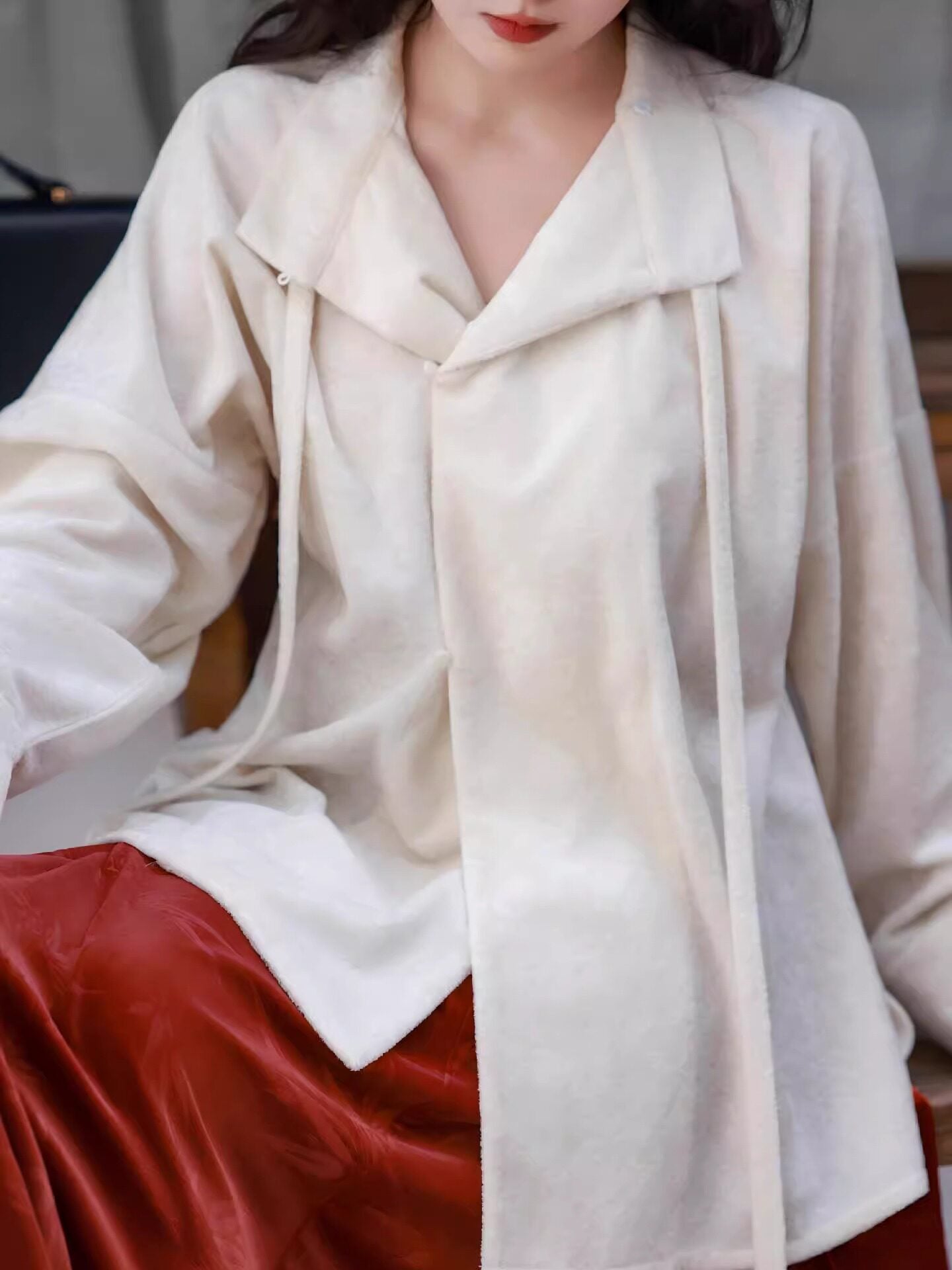 Dreamlike Chinese Style [Suxue] Original Stand Collar Tang Hanfu Element Short Top, Basic Lining & Versatile Velvet Pieced Skirt