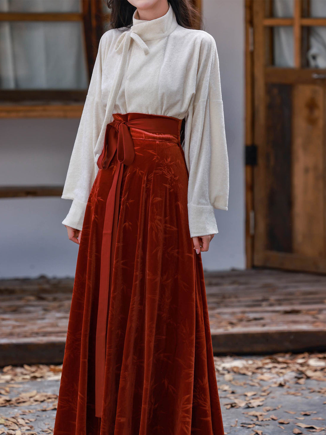 Dreamlike Chinese Style [Suxue] Original Stand Collar Tang Hanfu Element Short Top, Basic Lining & Versatile Velvet Pieced Skirt