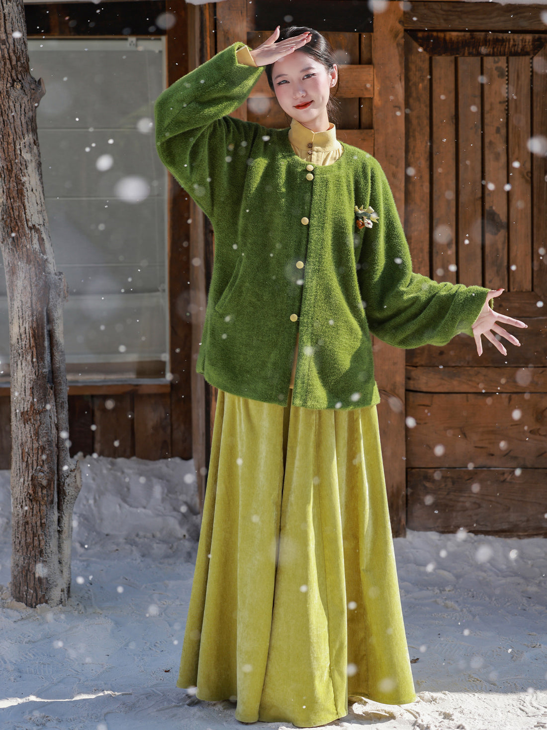 Nimeng [Chuheng] Original Ming Round-Collar Short Ao, Cotton-Linen Stand-Collar Shirt, Elastic Pocket 8-Panel Skirt, Autumn & Winter Hanfu