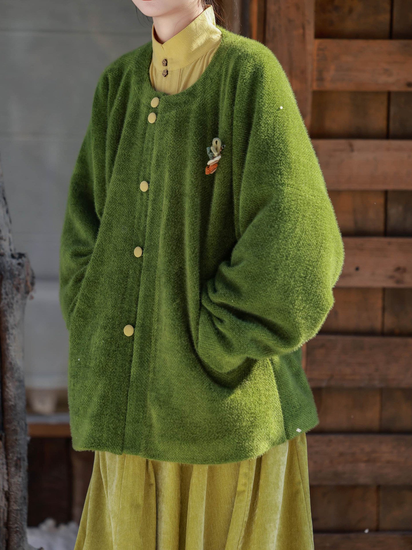 Nimeng [Chuheng] Original Ming Round-Collar Short Ao, Cotton-Linen Stand-Collar Shirt, Elastic Pocket 8-Panel Skirt, Autumn & Winter Hanfu