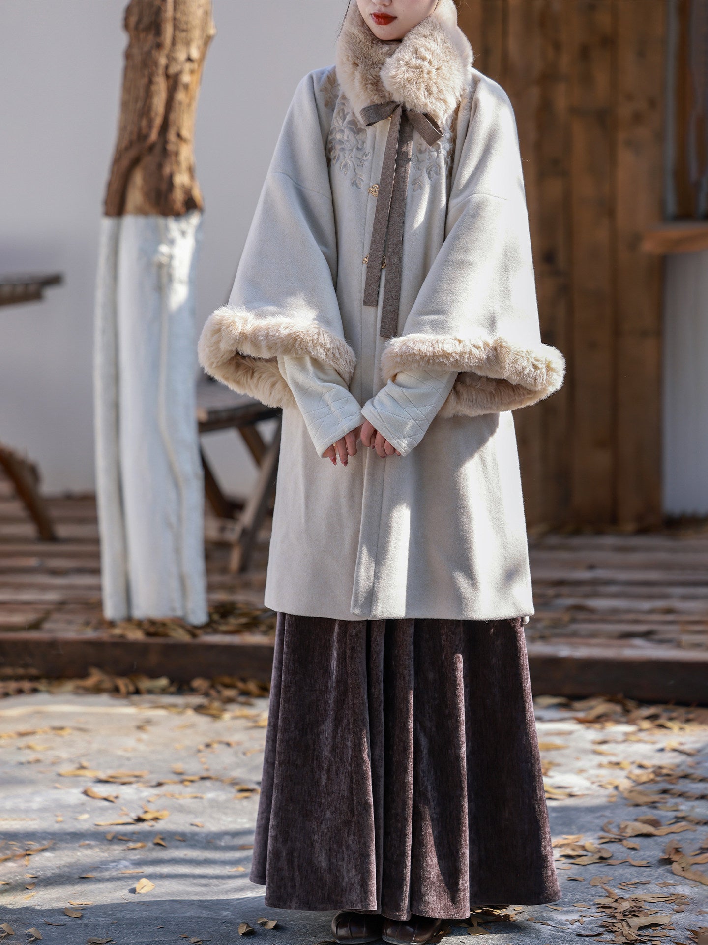 Nimeng [Early Winter] 4-Color Versatile Chenille Elastic Waist Pocket Mod 8-Panel Han-Style Skirt