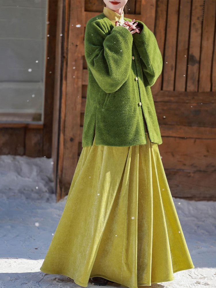 Nimeng [Early Winter] 4-Color Versatile Chenille Elastic Waist Pocket Mod 8-Panel Han-Style Skirt