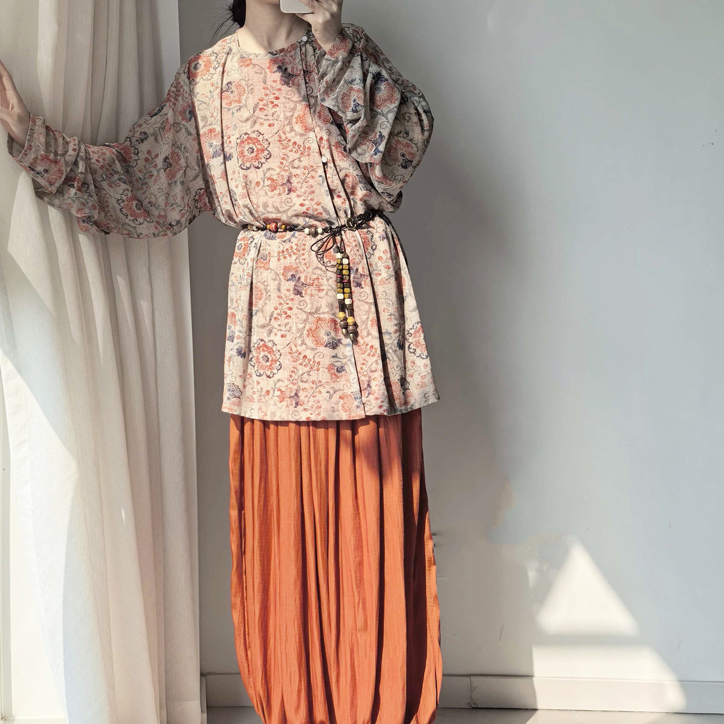 Dark Sleeve Fragrance [Dunhuang Round-collar] Hanfu Women's Modified Round-collar Robe & Mid-Len Bloomers for Daily Commute