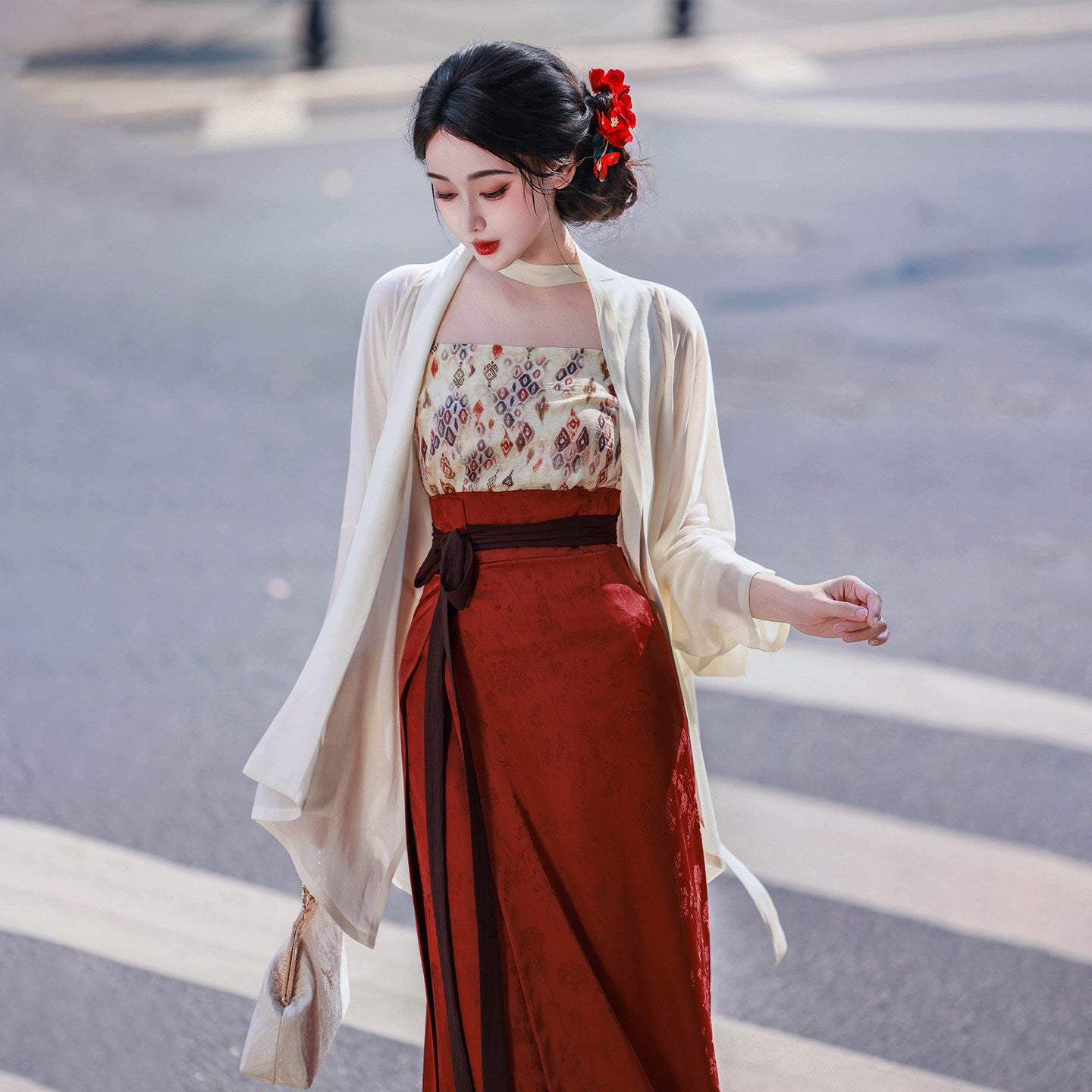 Nimeng Yuyan Original Hanfu - Song Style Swirl Skirt, Plane Sleeve, Rayon Jacquard, Mature & Bright, Commute, Spring/Autumn